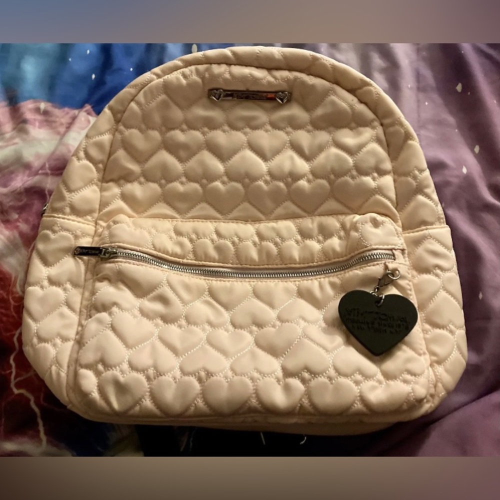 Betsey Johnson Mini Backpack Purse Pink Hearts Flowers PREOWNED